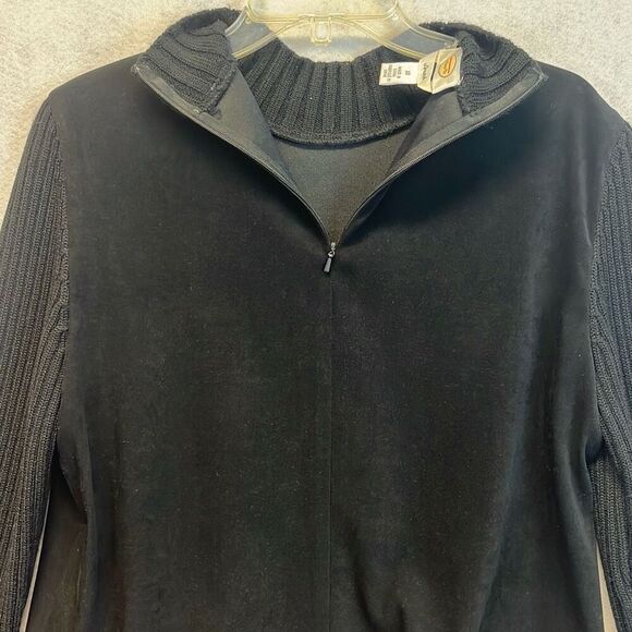 Vintage TALBOTS Stretch Sweater Top Women's Size 10 Black Faux Suede Wool Blend - Picture 1 of 13
